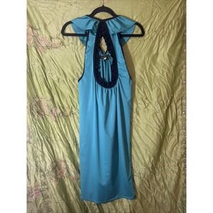 Game On Dresses‎ Y2K Halter Dress Black & Teal Bow In Back Ruffled Size Medium